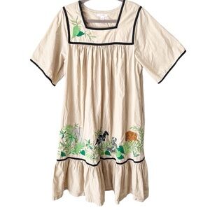 Vintage MuuMuu Women's Large Go Softly Patio Dress Jungle Animal Embroidered